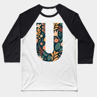 Whimsical Floral Letter U Baseball T-Shirt